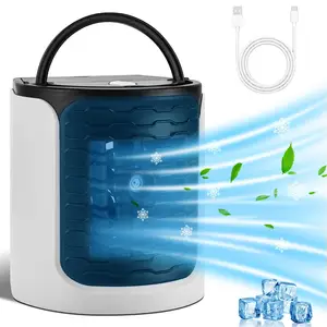 Portable Mini Desktop Air Cooling Fan Water Tank Air Conditioner Fan with Humidifier and LED Night Light for Home Use