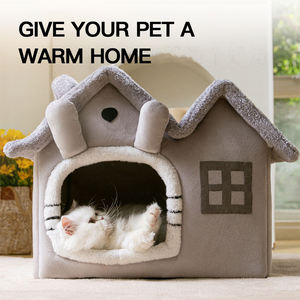 Eco-Friendly Small Animal Nest & Cat House Dog <b>Bed</b> Pet Cage Detachable Washable Winter Warm Sleep <b>Pad</b> Small Medium-Sized Dog Use - Product Image 2