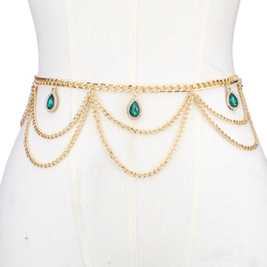 สร้อยคอแฟชั่นแบบหลายชั้นสีทองพร้อมจี้หยดน้ำสีเขียวสำหรับงานปาร์ตี้สไตล์ฮิปฮอป - Product Image 1