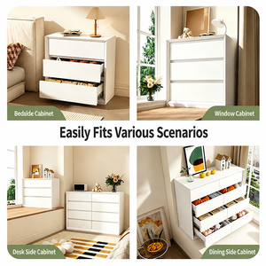 Meuble de rangement moderne en bois blanc à 3 tiroirs, commode organisatrice à panneaux plats pour bureau à domicile - Product Image 4