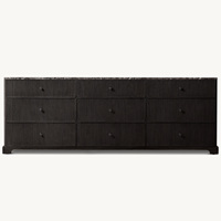 Meuble de rangement Rhoohill moderne en chêne blanc, commode vintage en bois massif à 9 tiroirs avec dessus en marbre, armoire décorative à tiroirs