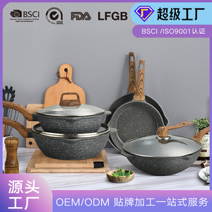 Non-Stick Frying <b>Pan</b> Set With Wooden <b>Handle</b> Induction Compatible Round Shape Hand Wash Only - Product Image 5