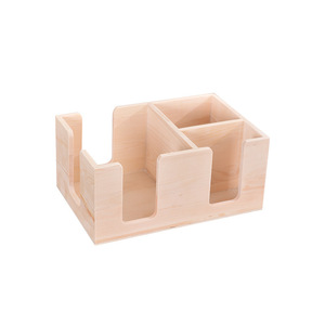 Organizador de escritorio de madera rectangular 1L, caja de almacenamiento con múltiples compartimentos para suministros de oficina y pañuelos - Product Image 4