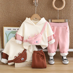 Tuta invernale per bambini 2024 nuovi vestiti in pile per bambini in stile straniero set due pezzi con cappuccio invernale per neonato - Product Image 1