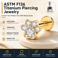 JiaXin ASTM-F136 Piercing Corporal de Titanio Sin Rosca con Parte Trasera Plana, Tipo Labret, Medusa, Concha, Lóbulo, Flor, Circonita Cúbica, 16G