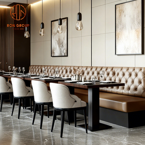 Ensemble <span class=keywords><strong>de</strong></span> meubles <span class=keywords><strong>de</strong></span> restaurant modernes Ron Group, banquettes en cuir capitonnées, chaise ergonomique en tissu, table carrée en bois - Product Image 1