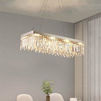 Plafonnier pour Salon LED En Acier Inoxydable Cristal Lampe Tricolore Lustre Rectangle Cristal Télécommande Villas