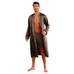Ensemble de pyjama en soie glacée pour homme personnalisé, robe longue avec short, vêtements de détente printemps <span class=keywords><strong>été</strong></span>, vêtements de nuit pour homme - Product Image 5