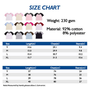2025 Nueva camiseta raglán recortada 230GSM Camiseta de manga corta informal de bloque de Color para mujer - Product Image 3