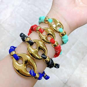 Nouveau <span class=keywords><strong>bracelet</strong></span> en corde tressée plaqué cuivre 18 carats avec perles lisses et finition goutte d'huile, réglable - Product Image 3