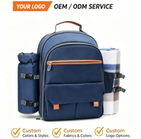 Sac à dos isotherme réutilisable pour pique-nique, tendance estivale, avec compartiment pour 4 personnes, porte-bouteilles/porte-vin détachable, couverture et assiettes
