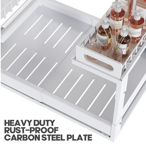 Organisateur de placard coulissant blanc extensible à 2 niveaux sous évier, avec cadre métallique réglable et tiges coulissantes - Product Image 4