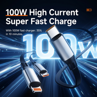 Cable de Carga Rápida Retráctil 3 en 1 Tipo-C de 100W 6A con Soporte para Teléfono, Logotipo Personalizado, 1.2M, Multi USB, Regalo Promocional