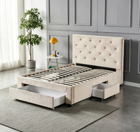 Cadre de lit moderne en velours beige rembourré, confortable et moelleux, avec tête de lit capitonnée, lit plateforme Queen/King Size, cadre en métal, sans sommier