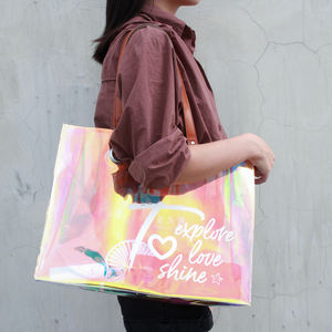 Boshiho-Bolso <span class=keywords><strong>de</strong></span> compras con logotipo personalizado, impermeable, PVC, TPU, transparente, duradero, holográfico, lavable con láser, transparente - Product Image 4