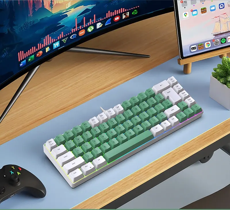 2024 Горячая 60% мини RGB игровая механическая клавиатура 68 клавиш анти-ghosting проводной BT с зеленым переключателем IPS дисплей-для детей