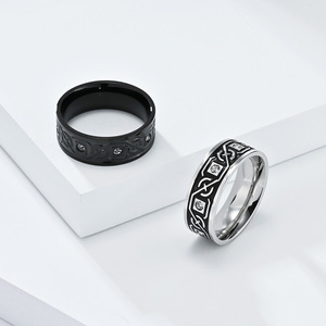 Nordic Celtic Knot <b>Titanium</b> Steel <b>Ring</b> Black Geometric Design Unisex Jewelry Gift - Product Image 2