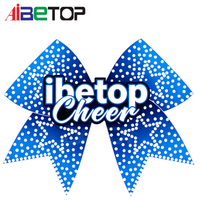 Vente en gros OEM – Nœud de cheerleading personnalisé rouge à pois avec strass, accessoire capillaire scintillant pour équipes et compétitions de cheerleading