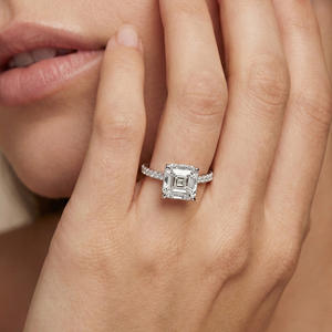 Women's Halo <b>Solitaire</b> Asscher Engagement Diamond <b>Ring</b> 925 Sterling <b>Silver</b> Wedding Party Anniversary Gift - Product Image 5