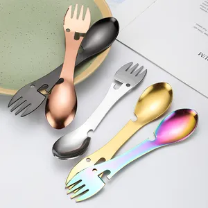 小勺不锈钢户外野营多功能餐具便携式刀叉勺一体式开瓶工具