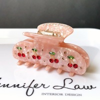 Pince à cheveux en acétate style coréen et japonais pour femme, ornée de strass cerise et de diamants, idéale pour queue de cheval et coiffure arrière