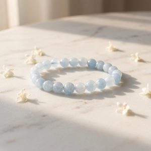 <b>Silver</b> Aquamarine <b>Beaded</b> Bracelet Romantic Style Wedding Gift Unisex Everyday Wear Jewelry - Product Image 1