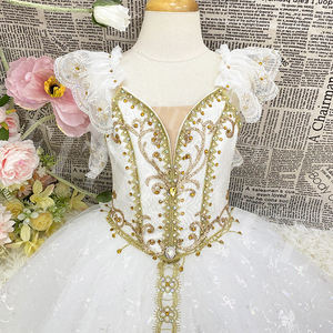 0535 उच्च गुणवत्ता वाले वयस्क बच्चे सफेद सुनहरे पैटर्न स्टीज डेन्सेवियर पार्टी पोशाक पेशेवर बैले प्रदर्शन ट्यूटू ड्रेस - Product Image 6