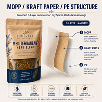 Sachet Doypack Personnalisé en Papier Kraft avec Fermeture Éclair pour Emballage d'Épices, Qualité Alimentaire, avec Fenêtre Transparente