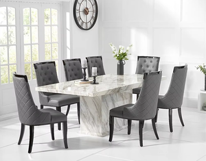 أثاث منزلي من الحجر الطبيعي طاولات طعام فاخرة من الرخام الأبيض مع كراسي - Product Image 4