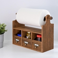 Boîte de rangement de cuisine en bois rustique comptoir carré multifonctionnel 3 tiroirs comprend un porte-serviettes en papier étagère à épices