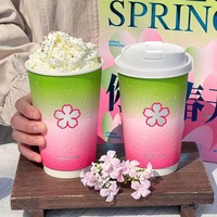 Cangkir Kopi Dinding Ganda Bermotif Bunga Sakura Sekali Pakai dengan Logo Kustom Dicetak, Kokoh untuk Minuman Panas.