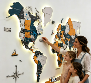 YZOK3D Décoration murale carte du monde, grande décoration murale en bois pour la maison, carte du monde pour les voyages, convient à la <span class=keywords><strong>famille</strong></span>, à la cuisine ou au bureau - Product Image 4
