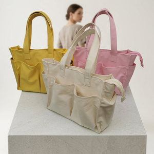 Canvas Tote Bag Medium Size Hand Length Handle Shopping Bag Daily Use Multi-color Options Yellow Beige Pink - Product Image 2