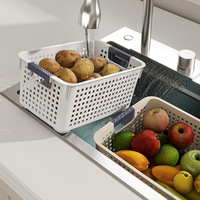 Cesto Oco de Drenagem em PP com Alças Antiderrapantes e Suporte Elevado para Lavar Vegetais e Frutas, Armazenar Lanches e Roupas