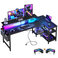 Bureau de jeu pakistanais avec éclairage LED, surface en placage de fibre de carbone, grand bureau d'ordinateur en bois pour les joueurs, crochet pour casque