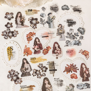 43 ورقة/حزمة أحرف من سلسلة الزهور المزهرة متعددة المواد مخطط مجموعة حرف زهرة النص الكولاج - Product Image 1