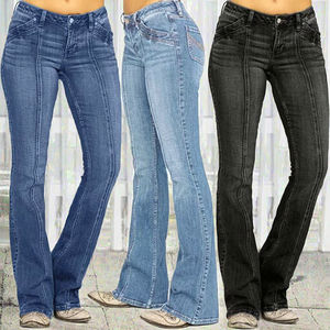 Jeans Rectos de Cintura Baja para Mujer, Tallas XS-4XL, Ecológicos, Transpirables, Mezcla de Algodón y Elastano, Color Sólido, Diseño Simple, Estilo Vintage, Verano - Product Image 3