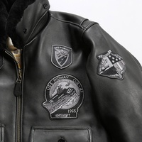 Bombardier européen d'hiver grande taille G1 veste en cuir véritable brodée en laine détachable peau d'agneau noire lourde vêtements classiques pour hommes