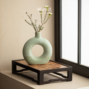 Vase en céramique rétro Wabi Sabi, pot en argile rustique moucheté, écologique, avec trou de drainage, ornement décoratif de jardin, fleur pour entrée - Product Image 1