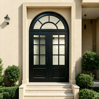 Porte double vitrée de sécurité de luxe moderne à arche plate, design grille, prix usine, personnalisable pour villa