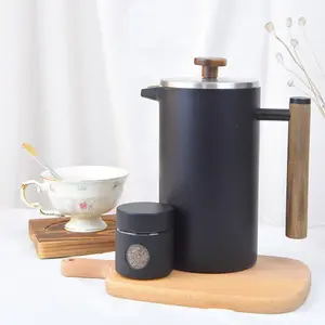 Sıcak satış fransız basın setleri ahşap saplı siyah kahve demleyici kahve yapıcı mini teneke kutu ile yalıtımlı