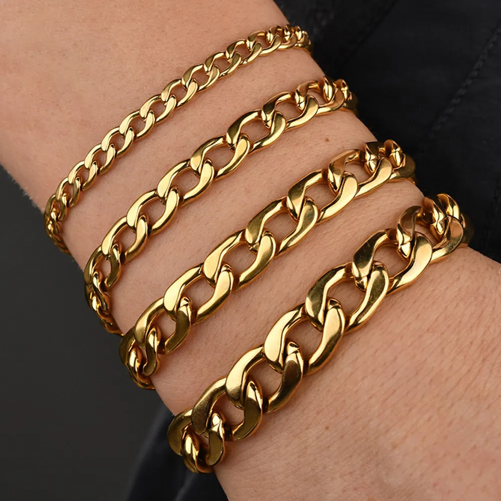4 size Stainless Steel 18K Gold plated link chain Bracelet for men