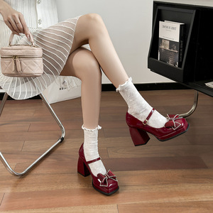 2026 Spring New Women's Comfy <b>Block</b> Heel Shoes Rhinestone Bow Shallow Vamp Platform Non-tired High Heel Pumps - Product Image 2