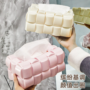 Waffle Tissue Box Pink And Beige Free Standing Multipurpose Desktop Storage For Home Living Room Coffee Table - Product Image 2