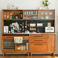 Buffet moderne en bois massif de style mid-century avec rangement intégré, table à manger et casier à vin mural pour bar et cuisine