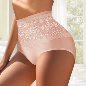 Braguitas Moldeadoras de Cintura Alta para Mujer, Control de Abdomen, Levantamiento de Cadera, Ropa Interior de Algodón, Color Sólido, Estampado Floral, Tono Piel, Negro - Product Image 2