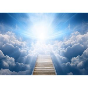 Decorazione murale 7 x5ft tessuto sfondo cielo ha inviato scale a tema <span class=keywords><strong>paradiso</strong></span> dio benedire la luce santa cielo blu nuvole per eventi della chiesa - Product Image 2