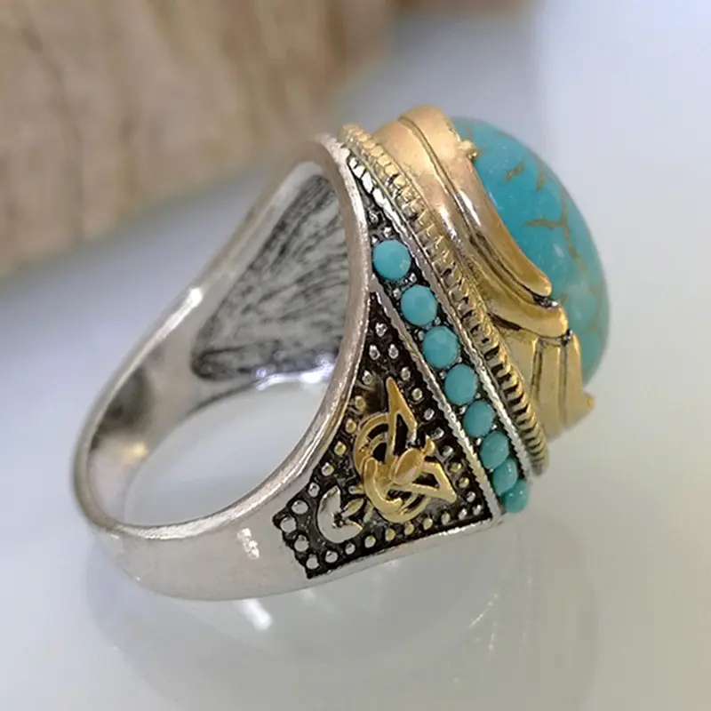 Bijoux anillo bague schmuck Men's Titanium Steel Alloy Punk Gemstone Turquoise Jewelry fashion jewelry 2021 love ring