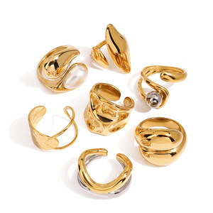Bague en acier inoxydable Jeding pour femme, style européen et américain, avec perle, forme géométrique, bijoux inaltérables, design de niche, transfrontalier - Product Image 5