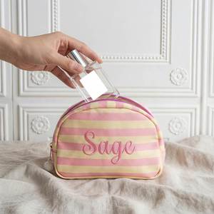 Pochette de maquillage de voyage personnalisée pour filles, pochette cosmétique rayée en style dopamine, brodée avec monogramme, cadeau de mariage - Product Image 5